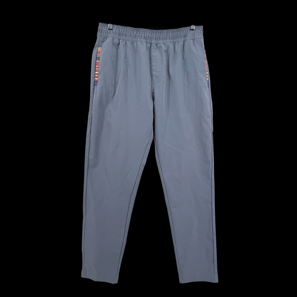 Wowie Jogger Pants Mens Medium Pre-Owned Gray Woven Trim Elastic Tapered Trouser